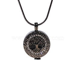 Alloy Tree of Life Urn Ashes Pendant Round Snake Chain Necklaces for Women Men, Gunmetal, 17.72 inch(45cm)(PW-WG68F6E-01)