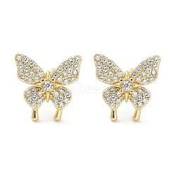 Rack Plating Brass Micro Pave Clear Cubic Zirconia Stud Earrings for Women, Cadmium Free & Lead Free, Long-Lasting Plated, Bowknot, Real 18K Gold Plated, 12x11.5mm(EJEW-M260-13G-B)