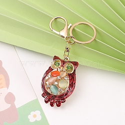 Zinc Alloy Keychain, with Rhinestone, Owl, Red, 12cm(PW-WG17855-01)