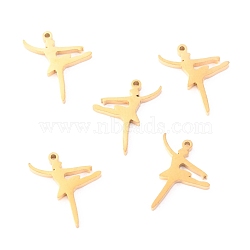 304 Stainless Steel Charms, Laser Cut,  Ballet Dancer, Golden, 12x10x1mm, Hole: 0.7mm(STAS-O142-26G)
