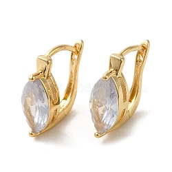 Golden Brass Micro Pave Cubic Zirconia Hoop Earrings, Horse Eye, 16x6mm(EJEW-C073-05A-G)