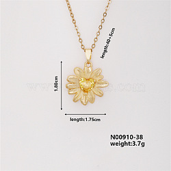 Shiny Sunflower Brass Micro Pave Cubic Zirconia Pendant Necklace for Women, Golden, 15.75 inch(400mm)(SR9149-1)