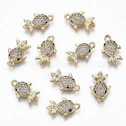 Brass Micro Pave Clear Cubic Zirconia Charms, Nickel Free, Goldfish Shape, Real 18K Gold Plated, 14x8.5x3mm, Hole: 1.2mm(X-RJEW-T063-33G-NF)