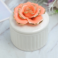 Porcelain Jewelry Boxes, for Jewerly Dispaly, Flower, Orange, 80x80mm(PW-WG20428-09)