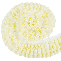 3-Layer Polyester Pleated Ribbon, Wave Edge Ornamnent, Ruffle Lace Trimming, Costume Dress Accessories, Light Yellow, 5-7/8 inch(150mm), about 2.50 Yards(2.29m)/Strand(SRIB-WH0011-171B)