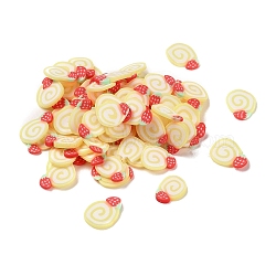 Handmade Polymer Clay Cabochons, Cake with Strawberry, Light Yellow, 6.5~8x4.5~5.5x0.5mm(CLAY-B005-10A)