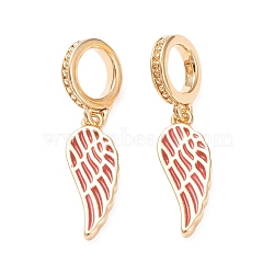 Brass Enamel European Dangle Charms, Large Hole Pendants, Long-Lasting Plated, Wing, Real 18K Gold Plated, Red, 23mm, Hole: 5mm, Flat Round: 15x5.5x1.5mm(MPDL-P005-29G-02)