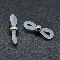 Eco-Friendly Eyeglass Holders, Glasses Rubber Loop Ends, with Brass Findings, Clear, Platinum, 20x6mm, Hole: 2.5x5mm(KK-G351-12P-B)