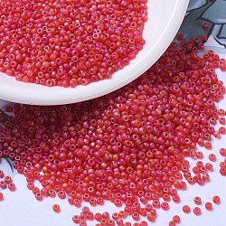 MIYUKI Round Rocailles Beads, Japanese Seed Beads, 11/0, (RR140FR) Matte Transparent Red Orange AB, 2x1.3mm, Hole: 0.8mm, about 1111pcs/10g(X-SEED-G007-RR0140FR)