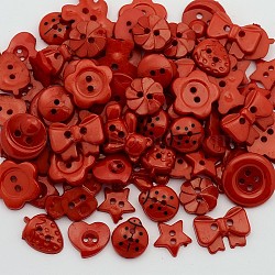 Dyed Mixed Shapes and Mixed Size Acrylic Buttons, for Art Button Craft Button Ornament, Red, 10~16x11~16x2~3mm, Hole: 2mm(BUTT-X0027)