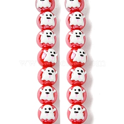 Handmade Porcelain Beads Strands, Hand Drawn Beads, with Enamel, Round, Red, 14x12x11mm, Hole: 2.5mm, about 30pcs/strand, 13.39''(34cm)(PORC-A025-01C)