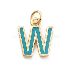 Rack Plating Brass Pendants, with Enamel and Jump Ring, Cadmium Free & Lead Free, Long-Lasting Plated, Real 18K Gold Plated, Letter, Letter W, 11.5x10x1mm, Hole: 2.5mm(KK-C065-03W-G)