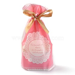 Plastic Baking Bags, Drawstring Bags, for Christmas Wedding Party Birthday Engagement Holiday Favor, Rectangle, Pink, Word, 22.3x15.1cm, about 45~50pcs/bag(ABAG-O003-13)