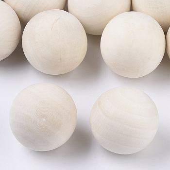 Unfinished Wood Beads, Natural Wooden Loose Beads Spacer Beads, No Hole/Undrilled, Round, Antique White, 39~40mm
