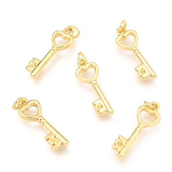 Alloy Pendants, Long-Lasting Plated, with Jump Ring, Heart Key, Real 18K Gold Plated, 20x7x2.3mm, Hole: 2.5mm