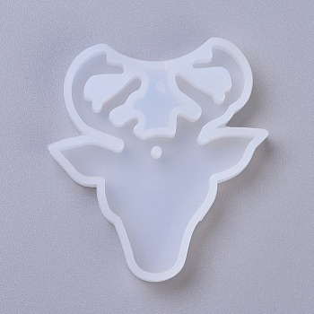 Pendant Silhouette Silicone Molds, Resin Casting Molds, For UV Resin, Epoxy Resin Jewelry Making, Christmas Reindeer/Stag, White, 64x59x8mm, Hole: 2.5mm