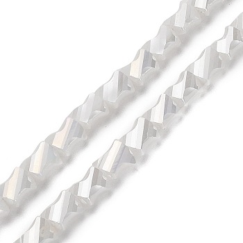 Electroplated Glass Beads Strands, Half Rainbow Plated, Faceted Twist Rectangle, White, 10x8x5mm, Hole: 1.2mm, about 50pcs/strand, 21.26''(54cm)