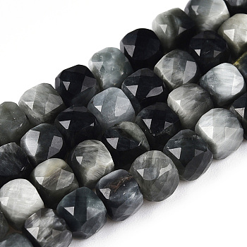 Natural Hawk's Eye Beads Strands, Eagle Eye Stone, Cube, Faceted, 5x5x5mm, Hole: 1mm, about 70pcs/Strand, 14.96 inch(38cm)