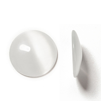 Cat Eye Glass Cabochons, Half Round/Dome, White, about 18mm in diameter, 4.8mm thick