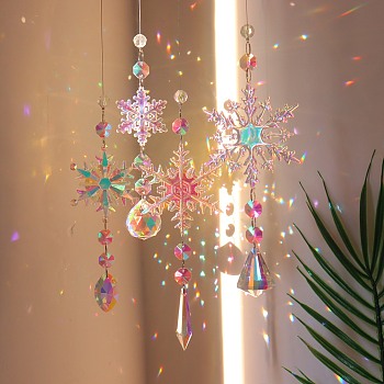 Snowflake K9 Glass Big Pendant Decorations, Hanging Sun Catchers, Crystal Prism Rainbow Maker for Christmas Tree, Ceiling Chandelier, Window, Garden, Clear AB, 400mm, 4pcs/set