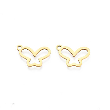 201 Stainless Steel Charms, Butterfly, Real 18K Gold Plated, 10x15x1mm, Hole: 1.4mm