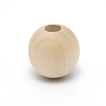 Natural Wood Beads, Half Drilled, Large Hole Beads, Undyed, Round, BurlyWood, 28.5mm, Hole: 9.5mm