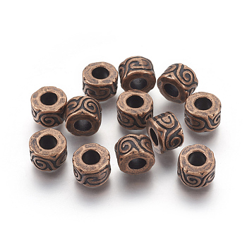 Tibetan Style Alloy European Beads, Large Hole Beads, Lead Free and Nickel Free and Cadmium Free, Column, Red Copper, 11x7mm, Hole: 5mm