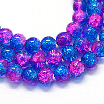 Baking Painted Transparent Crackle Glass Round Bead Strands, Royal Blue, 8.5~9mm, Hole: 1.5mm, about 100~105pcs/strand, 31.8 inch