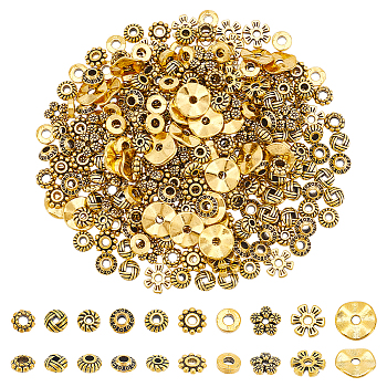 300Pcs 10 Styles Tibetan Style Alloy Spacer Beads, for Jewelry Making Supplies, Antique Golden, 6~10mm, Hole: 1~2.5mm, 30pcs/style
