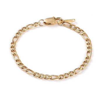Women's 304 Stainless Steel Figaro Chains, Curb Chains Bracelets, with Lobster Claw Clasps, Golden, 7-1/2 inch(19cm)