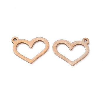 Vacuum Plating 201 Stainless Steel Pendants, Heart Charm, Rose Gold, 14x16.5x1mm, Hole: 1.4mm