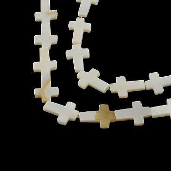 Cross Natural Sea Shell Beads Strands, 16~17x11~12x2.5mm, Hole: 0.5mm, about 23pcs/strand, 14.9 inch