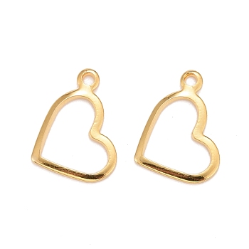 201 Stainless Steel Charms, Hollow, Heart, Real 24k Gold Plated, 10x14x0.9mm, Hole: 1.2mm