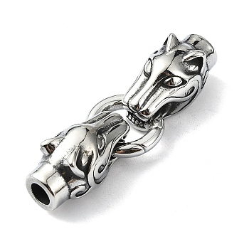 Tibetan Style 304 Stainless Steel Spring Gate Rings, Manual Polishing, Antique Silver, 56mm