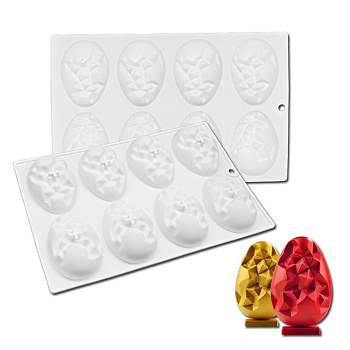 DIY Half Easter Surprise Eggs Food Grade Silicone Molds, Fondant Molds, Resin Casting Molds, for Chocolate, Candy, UV Resin & Epoxy Resin Craft Making, 8 Cavities, Triangle Pattern, 264x168x25mm, Hole: 8mm, Inner Diameter: 76x55mm