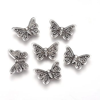 Tibetan Style Alloy Beads, Butterfly, Antique Silver, 12x17.5x3mm, Hole: 1mm