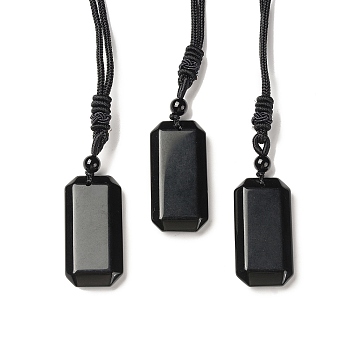 Natural Obsidian Rectangle Pendant Necklace with Nylon Cord for Women, 25.98~27.17 inch(66~69cm)