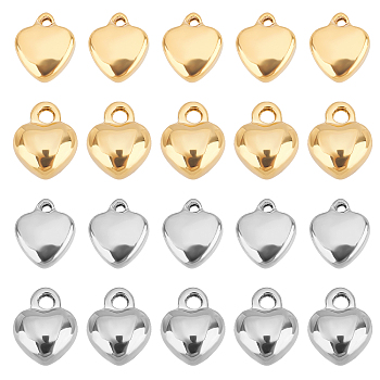 304 Stainless Steel Charms, Heart, Golden & Stainless Steel Color, 24pcs/box