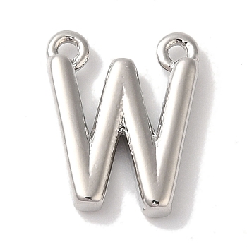 Rack Plating Brass Pendants, Long-Lasting Plated, Lead Free & Cadmium Free, Letter Charms, Platinum, Letter W, 11x9x2mm, Hole: 1mm