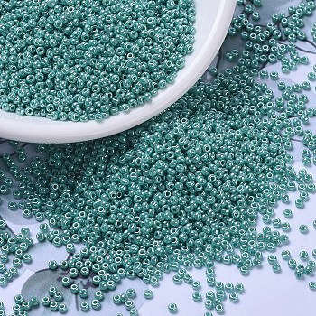MIYUKI Round Rocailles Beads, Japanese Seed Beads, 11/0, (RR435) Opaque Turquoise Green Luster, 11/0, 2x1.3mm, Hole: 0.8mm, about 5500pcs/50g