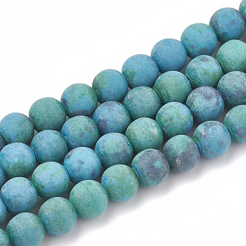 Synthetic Chrysocolla Beads Strands, Frosted, Round, 6mm, Hole: 1mm, about 63pcs/strand, 15.5 inch