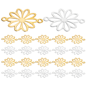 90Pcs 2 Colors Hollow Alloy Connector Charms, Flower Links, Mixed Color, 18x24.5x1mm, Hole: 1.5mm, 45pcs/color