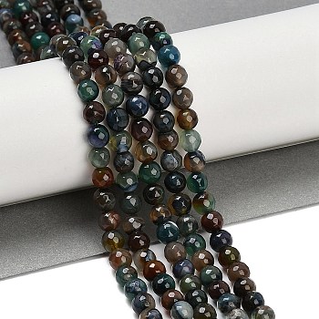 Natural Agate Beads Strands, Dyed & Heated, Round, Faceted, Green, 6mm, Hole: 1mm, about 61~62pcs/strand, 14.09''~14.29''(35.8~36.3cm)