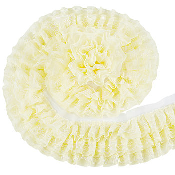 3-Layer Polyester Pleated Ribbon, Wave Edge Ornamnent, Ruffle Lace Trimming, Costume Dress Accessories, Light Yellow, 5-7/8 inch(150mm), about 2.50 Yards(2.29m)/Strand