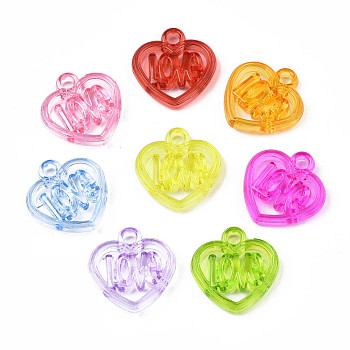Acrylic Pendants, Heart with Word, Mixed Color, 21x20.5x4.5mm, Hole: 3mm, about 580pcs/500g