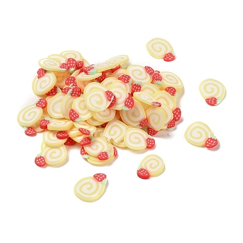 Handmade Polymer Clay Cabochons, Cake with Strawberry, Light Yellow, 6.5~8x4.5~5.5x0.5mm