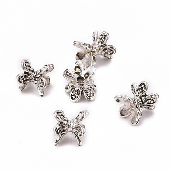 Tibetan Style Double Sided Flower Bead Caps, Antique Silver, 6x7x5mm, Hole: 1mm