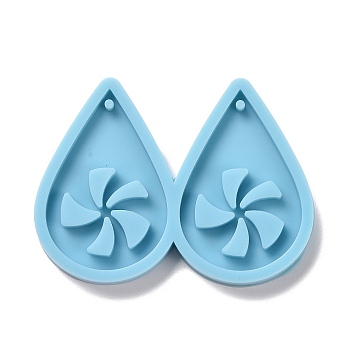 DIY Teardrop with Windmill Pendants Silicone Molds, Resin Casting Molds, For UV Resin, Epoxy Resin Jewelry Making, Sky Blue, 42x57x5mm, Hole: 1.5mm, Inner Diameter: 37x25mm