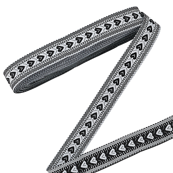 Ethnic Style Floral Pattern Embroidery Polyester Ribbons, Jacquard Ribbon, Garment Accessories, Black, 3/4 inch(20mm), about 7.11 Yards(6.5m)/Roll
