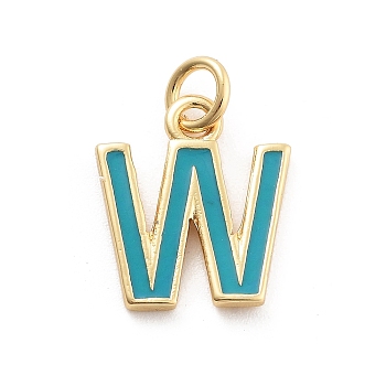 Rack Plating Brass Pendants, with Enamel and Jump Ring, Cadmium Free & Lead Free, Long-Lasting Plated, Real 18K Gold Plated, Letter, Letter W, 11.5x10x1mm, Hole: 2.5mm